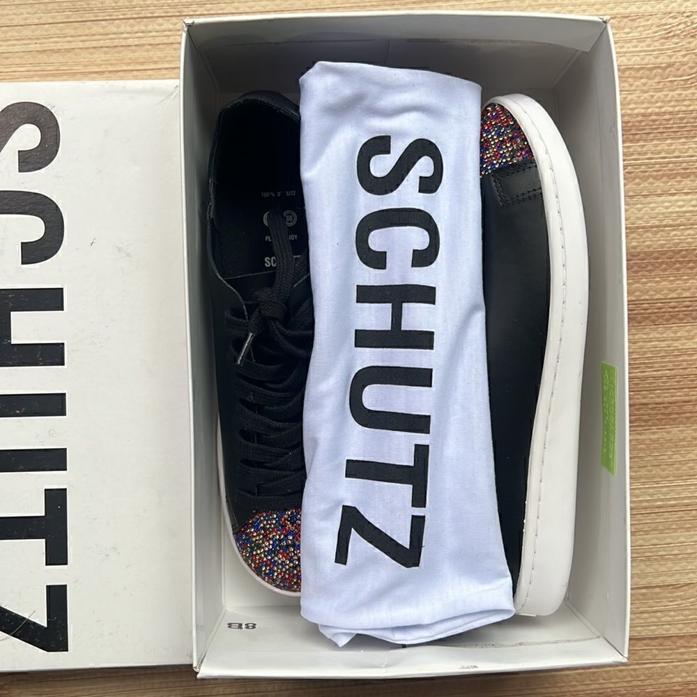 Schutz Sienna Rhinestone Toe Lace-up Sneaker in Black - Picture 12 of 13